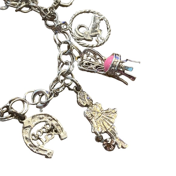 Sterling silver charm bracelet vintage Gemini kitty thistle ram boot good luck - Picture 4 of 9